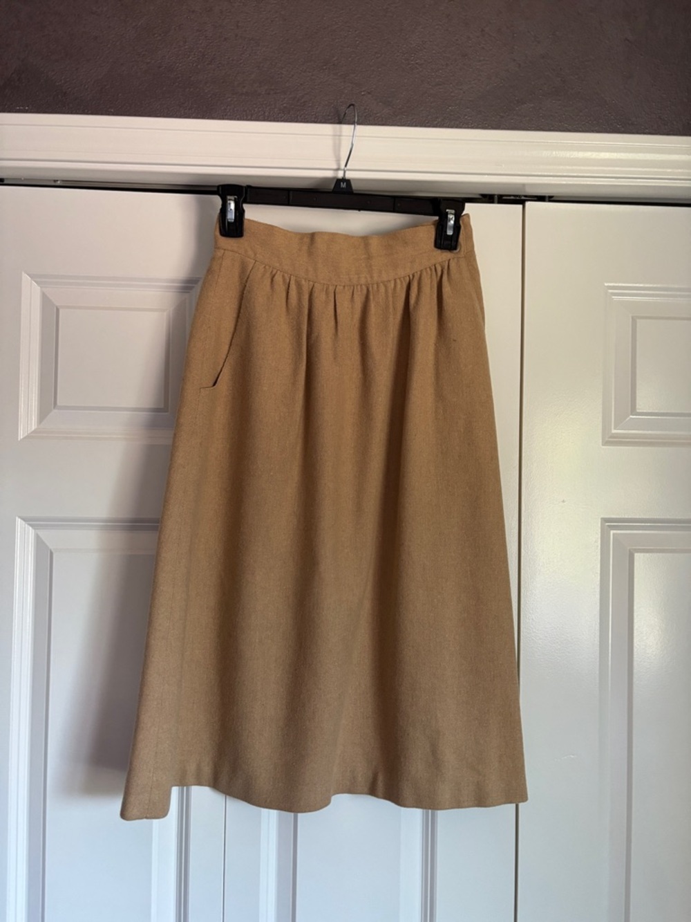 70s Vintage Wool Pan-her Camel A-Line Skirt